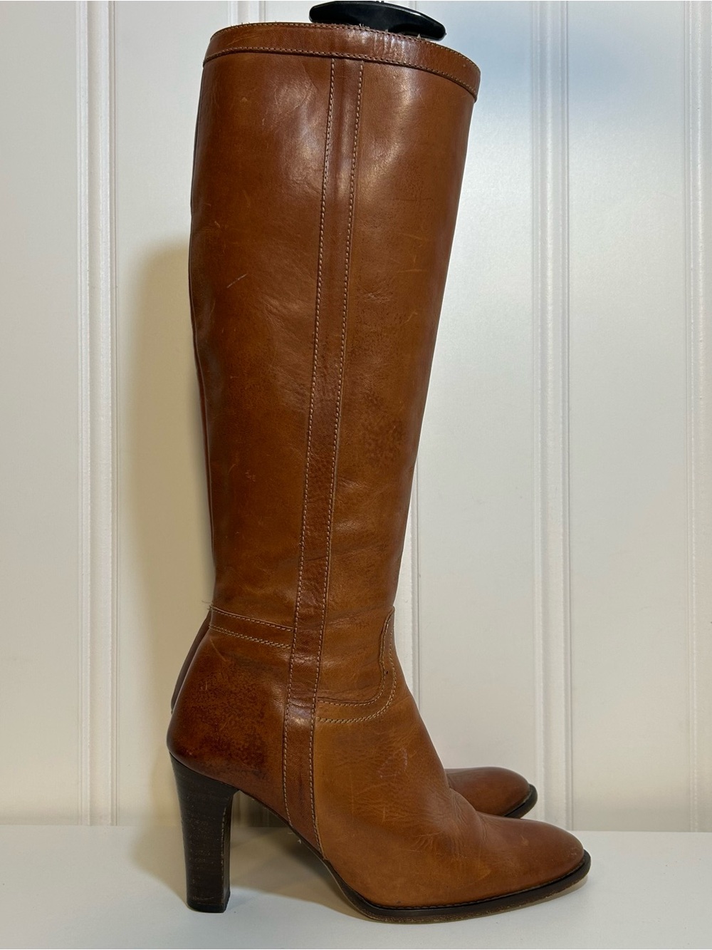 J crew Women's Tall Leather tan heeled Riding Boots brown with zipper women 5.5